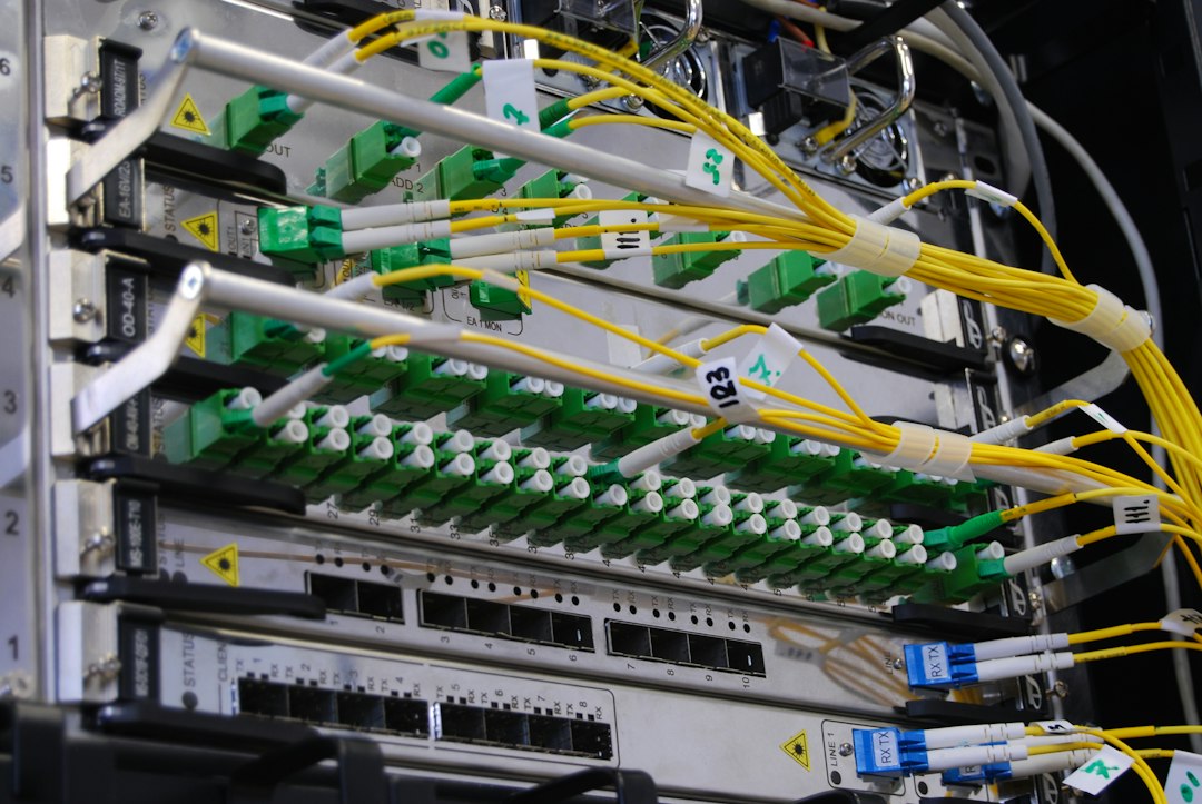 Fibre optic equipment mounted in a communications cabinet illustrating the evolution of high-speed fibre networks